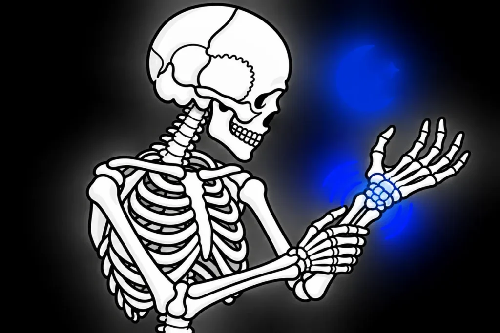 Ilustracja kościotrupa do tematu Cieśń nadgarstka i nocne drętwienie dłoni