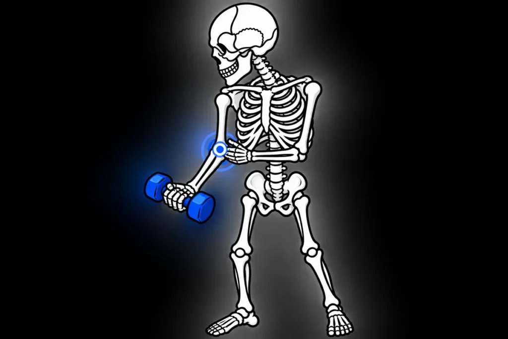Ilustracja kościotrupa do tematu Łokieć golfisty i ból po wewnętrznej stronie łokcia